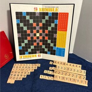 Cross-Number Numble Board Game 1968 Selchow Righter 87 Wood Scrabble Tiles - USA